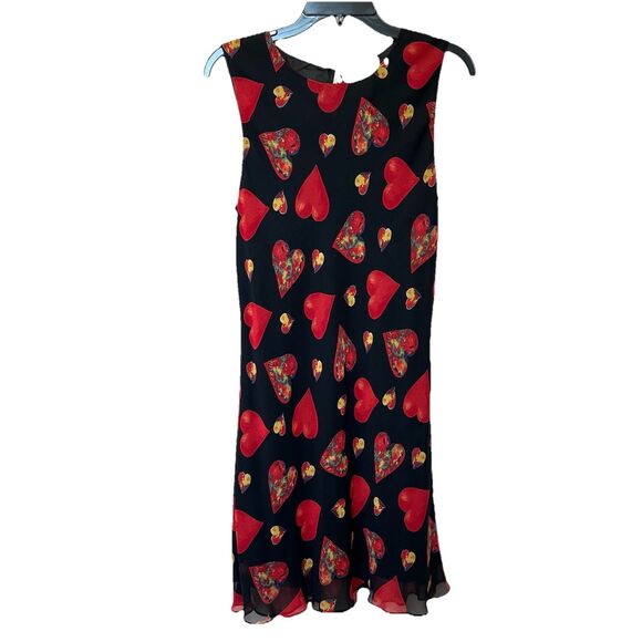 Bloomingdale’s 100% Silk Dress Large Sleeveless Midi Hearts Romantic - Picture 1 of 6
